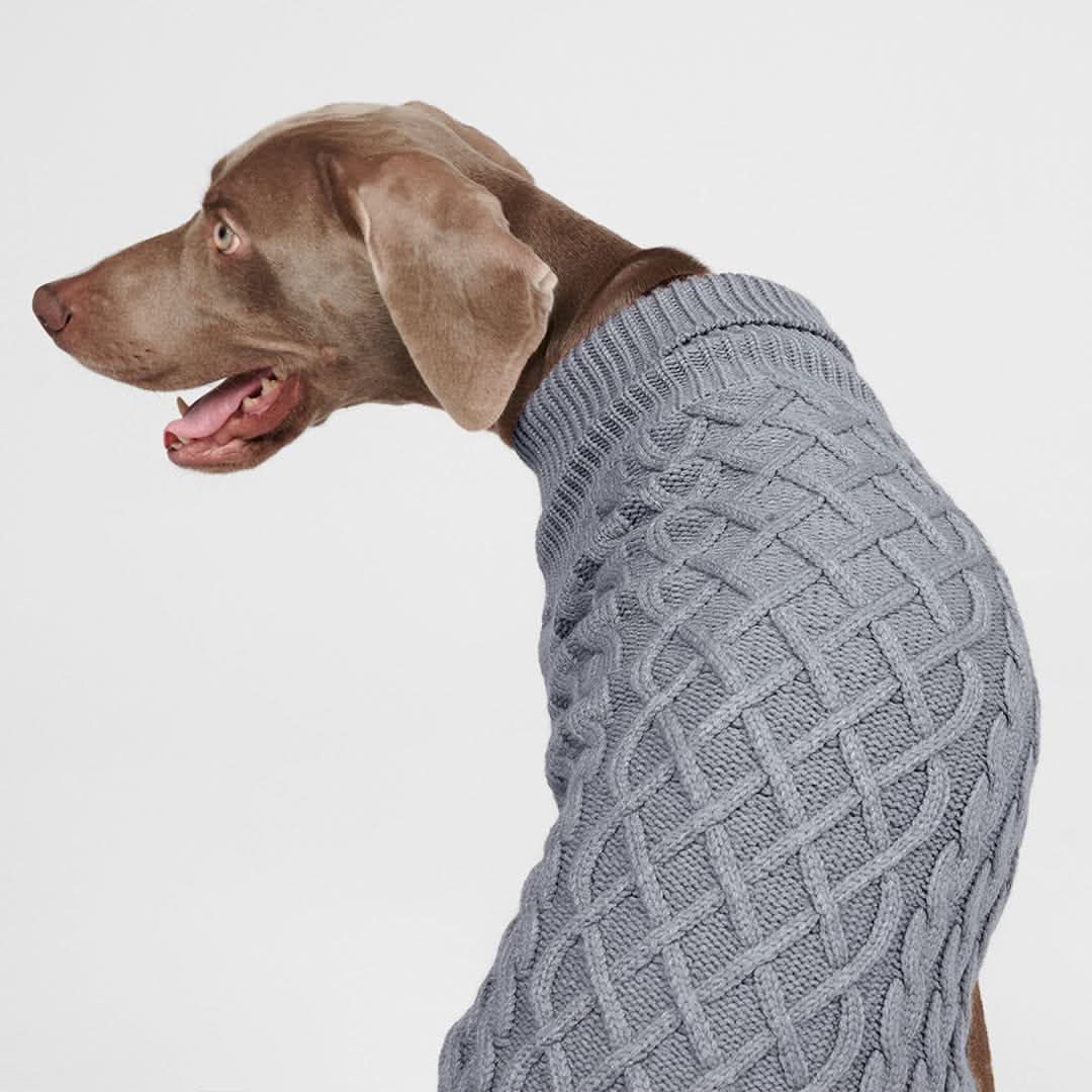 Cable Knit Dog Sweater - Grey - Image 4