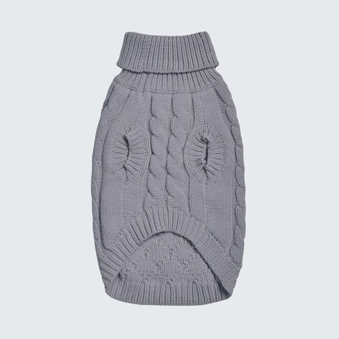 Cable Knit Dog Sweater - Grey - Image 5