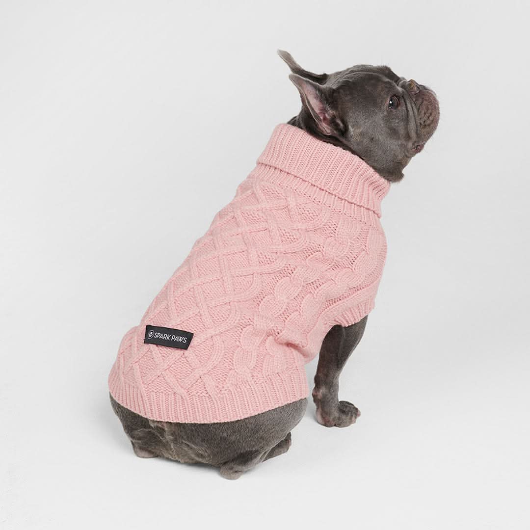 Cable Knit Dog Sweater - Pink - Image 3
