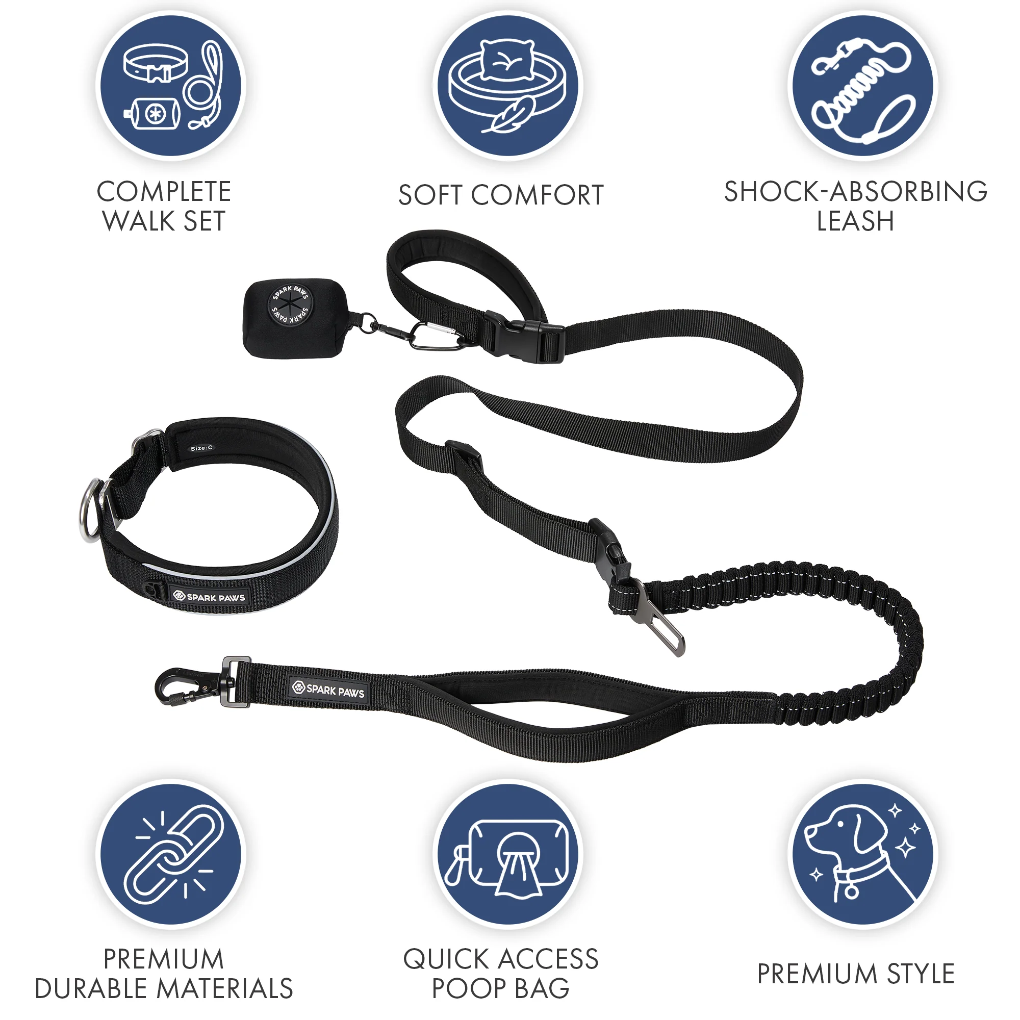 Martingale Collar and Multipurpose Leash Set - Black - Image 8
