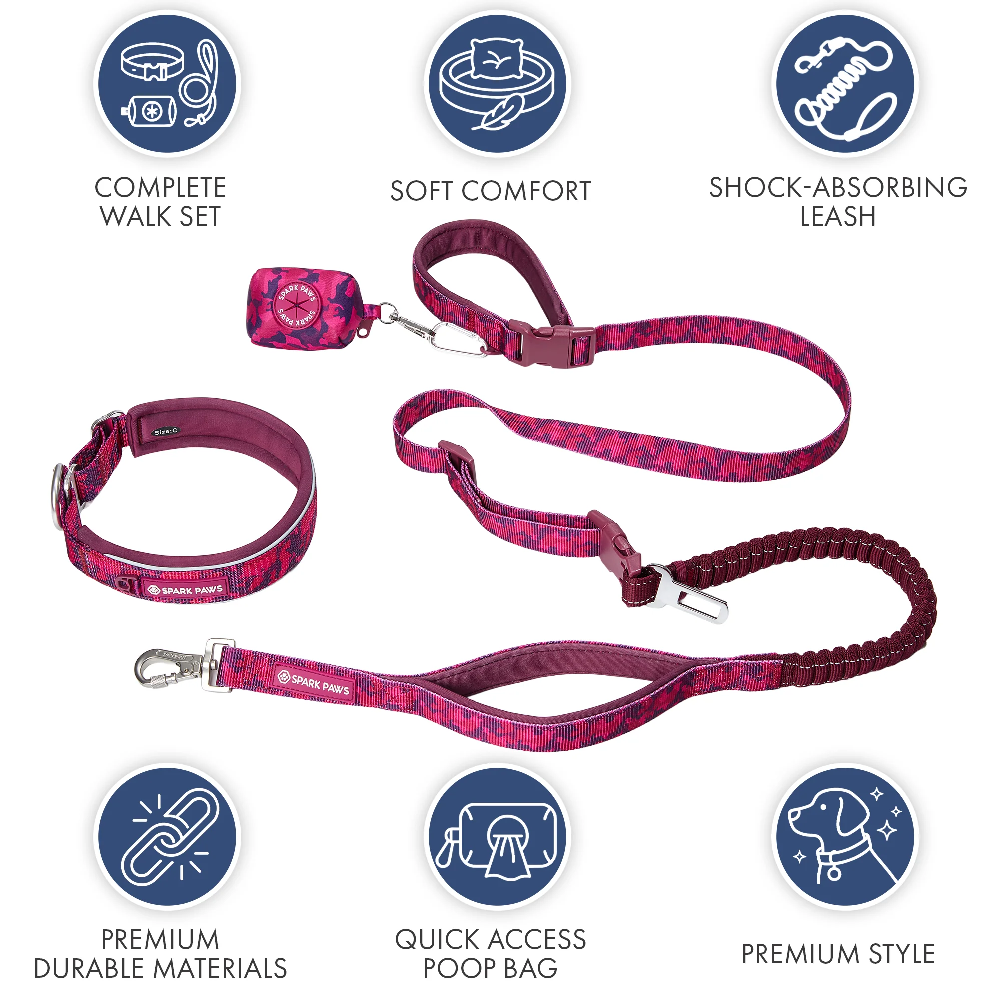 Martingale Collar and Multipurpose Leash Set - Fuchsia Camo - Image 8