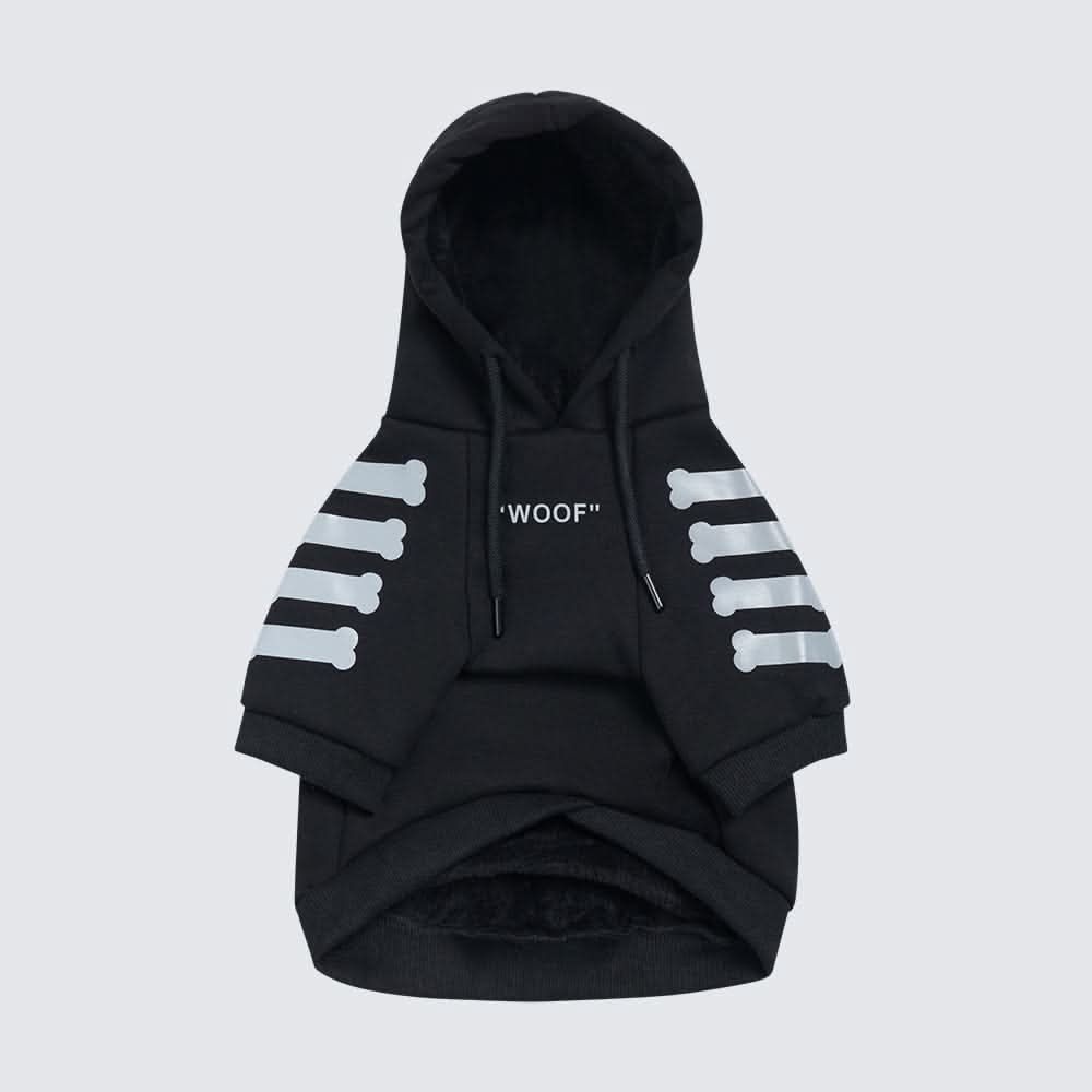 "WOOF" Dog Hoodie - Black & Reflective - Image 3